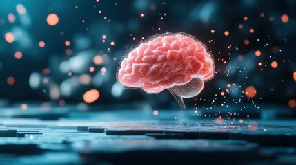Poster - A holographic representation of a brain with data streams flowing through it, showcasing the flow of information and cognitive processing.