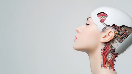 Poster - a robotic head with exposed circuitry, symbolizing the hardware and software that drive artificial i
