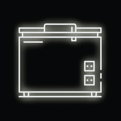 Poster - glowing white neon icon of a portable dishwasher showing on a black background
