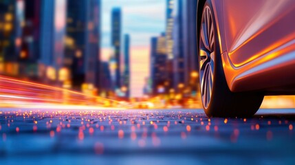 A self driving car navigating a busy city street, highlighting the role of AI in revolutionizing transportation.