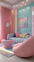 Wall Mural - Pink Living Room Interior.