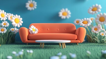 Sticker - Sofa in Daisy Field.