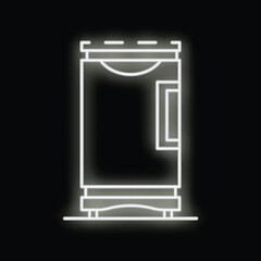 Poster - Glowing neon line coffee machine icon isolated on black background, vector illustration