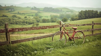 Sticker - Red Bicycle in the Countryside