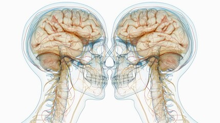 Poster - A detailed illustration of the human brain and skull, ideal for educational or medical contexts