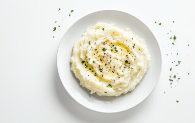 Creamy mashed potatoes garnished with herbs in a bowl, perfect for a comforting meal or festive gathering