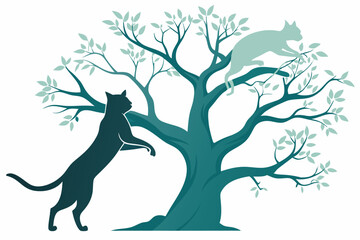 Sticker - cat is climbing onto the giant tree F.eps