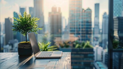 Poster - A laptop computer sits on top of a wooden desk, perfect for working or studying
