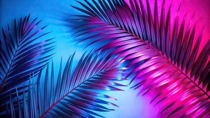 Wall Mural - graffiti style palm tree leaves on neon pink and blue background