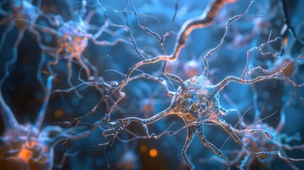 Poster - A detailed image of neuron cells with synapses and dendrites, suitable for use in illustrations about neuroscience, education, or research