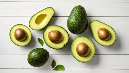 Sticker -  Fresh Avocado Slices on a Wooden Table