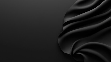 smooth, black fabric with elegant folds is draped against dark background, creating luxurious and sophisticated visual.