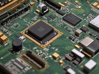 Close-Up of Electronic Circuit Board – High-Tech Microchip and PCB Design for Technology and Innovation Concepts