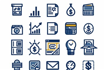 Poster - Collection of financial icons including dollar sign, briefcase, and charts