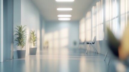 Poster - Modern hallway with plants and natural light