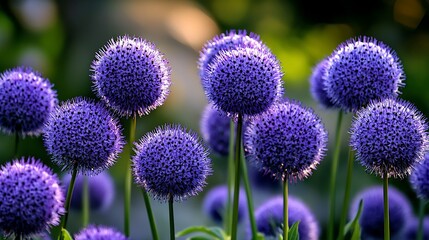 Purple Globe Allium Flowers Blooming in Summer Garden