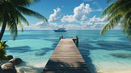 Poster - Tropical Paradise with Wooden Dock