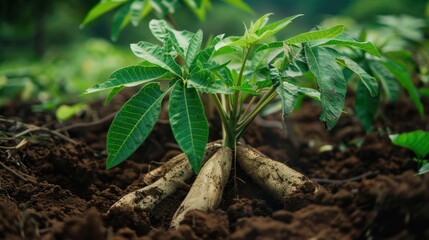 Wall Mural - Cassava Plant Growing in the Soil