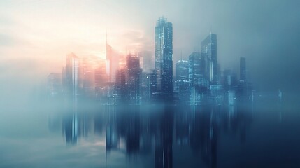 Poster - Dreamy Cityscape at Dusk with Reflection