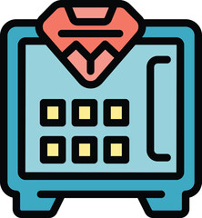 Poster - This vector illustration features a large diamond being deposited into a secure bank vault with a digital lock system