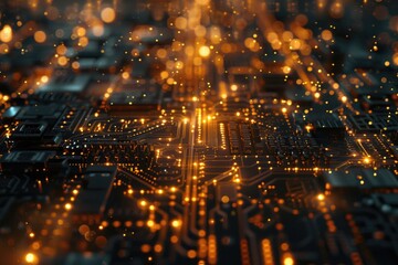 Poster - a close-up view of a circuit board with numerous lights, suitable for technology or innovation-relat