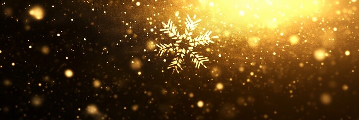 Canvas Print - A single snowflake shines against a glittering, golden background.