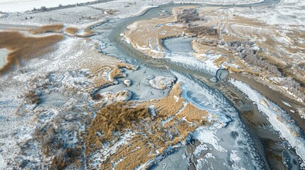 Canvas Print - Aerial View of a Frozen River