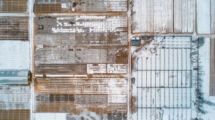 Wall Mural - Aerial View of a Snowy Farm