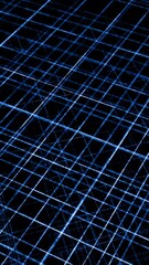 Poster - 3D space with grid of lines. Animation. Multi-level grid of thin lines on black background. Intersecting thin lines in space permeate its entire perimeter