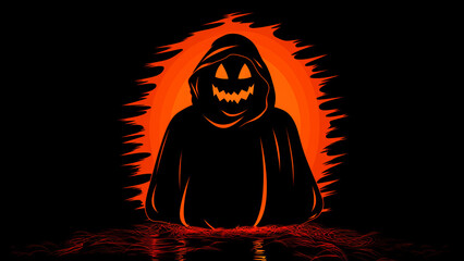 Sinister Jack-O'-Lantern in a Hooded Cloak with an Evil Grin: Comic Style