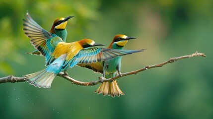 Two vibrant birds sitting on a tree branch, great for nature and wildlife images