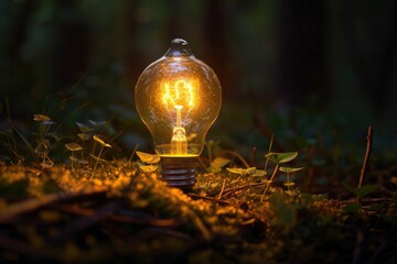 Poster - A light bulb sitting on the grass, possibly abandoned or forgotten