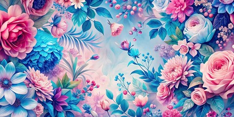 Canvas Print - high angle pink blue abstract floral geometric shapes painterly style