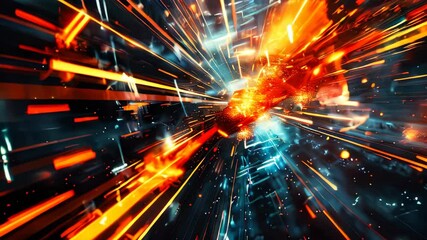 Poster - Digital background featuring an abstract, digital space with glowing lights and futuristic elements