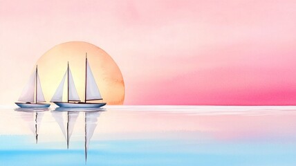 Canvas Print - Serene Sunset with Sailboats on Tranquil Waters