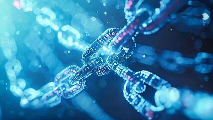 Poster - Digital blue chain with binary code on a dark background