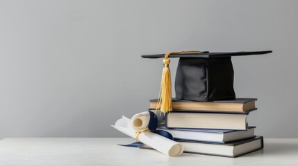 Wall Mural - Graduation Cap and Diploma on Books