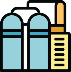 Poster - this icon design features an industrial building with storage tanks, pipes, and a control panel, ren