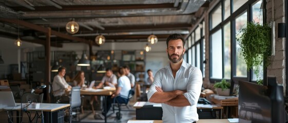 Wall Mural - Confident Businessman in Modern Office, Leadership Concept