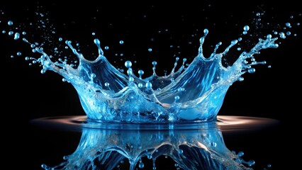 Blue water splash isolated on black background, water, splash, blue, isolated, black, background, liquid, abstract,wet