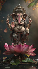 Poster - lord ganesha standing on lotus flower