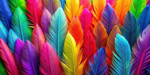 Geometric feathers in bold colors overlapped to create a vibrant display , feathers, geometric, pattern, vibrant, colorful