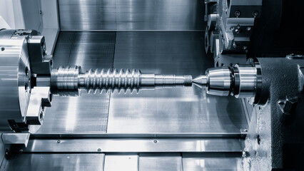 Poster - Industrial concept.  Manufacturing CNC professional lathe machine