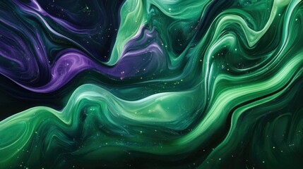 Abstract fluid waves in green and violet, symbolizing data science processes and the analytical power of Julia programming