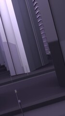Aufkleber - Abstract digital city with models of buildings, streets, street lamps of purple color. Animation. Flying Through the 3d model of the city, business and technology concept.