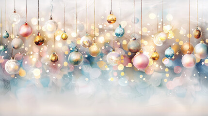 Wall Mural - Festive ornaments hang gracefully against dreamy backdrop, creating magical holiday atmosphere filled with shimmering lights and colors