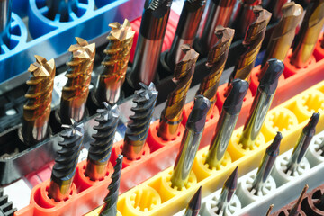 Poster - A range of metal drill and milling cutter tools are available in a variety of sizes, including different dimensions and shapes.