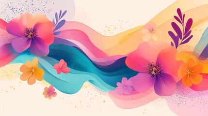 Canvas Print - Vibrant Floral Waves with Abstract Background Design