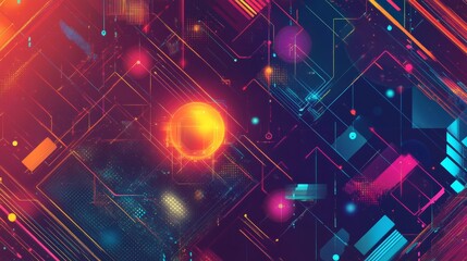 Poster - Vibrant Digital Abstract Background with Geometric Shapes