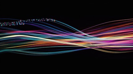 Flowing data lines against a dark background, capturing the concept of rapid internet speeds through optical cables.